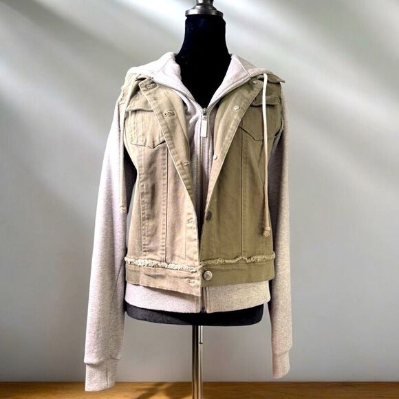Peace Love World Denim & Terry Hooded Jacket (XXS) - Picture 1 of 9